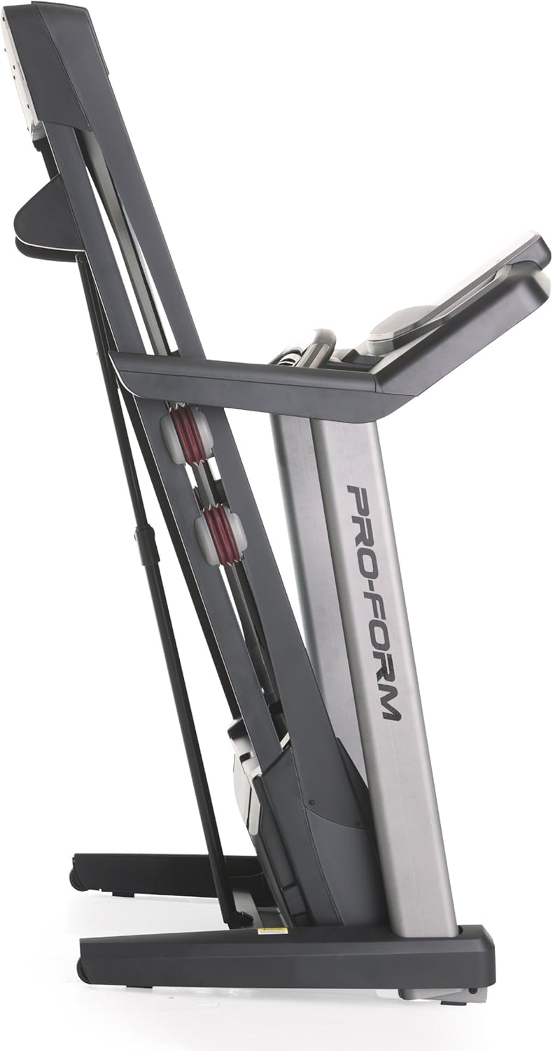 ProForm Power 995c Treadmill in its folded, upright storage position