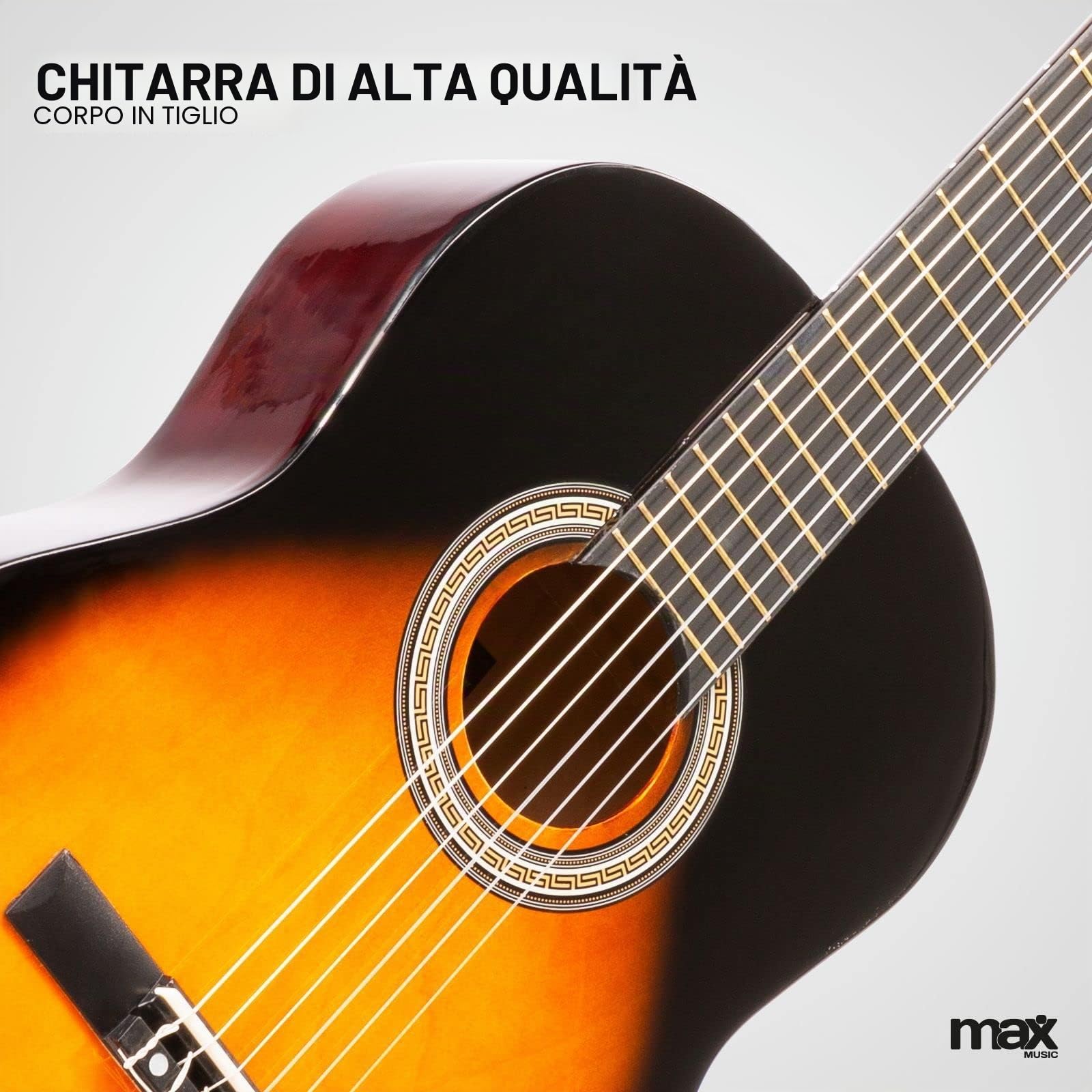 MAX SoloArt Sunburst Kit Starter per Chitarra Acustica, Set Completo per Principianti