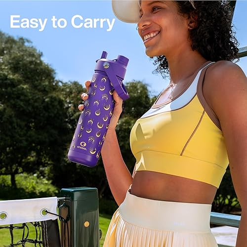 Miniatura 1090 de ENCOOL Botella de agua aislada con popote, de acero inoxidable, a prueba de fugas, sin BPA, al vacío de doble pared que se mantiene fría durante 24