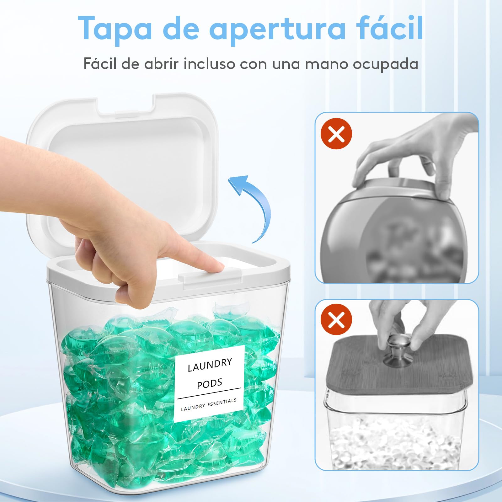 Lifewit Contenedor Detergente Polvo, Lavanderia Organizador, Pastillas Lavadora Caja de Almacenamiento de Plástico, Contenedores para Baño, Dispensador Detergente Lavadora, 2700 ml, 2 Piezas
