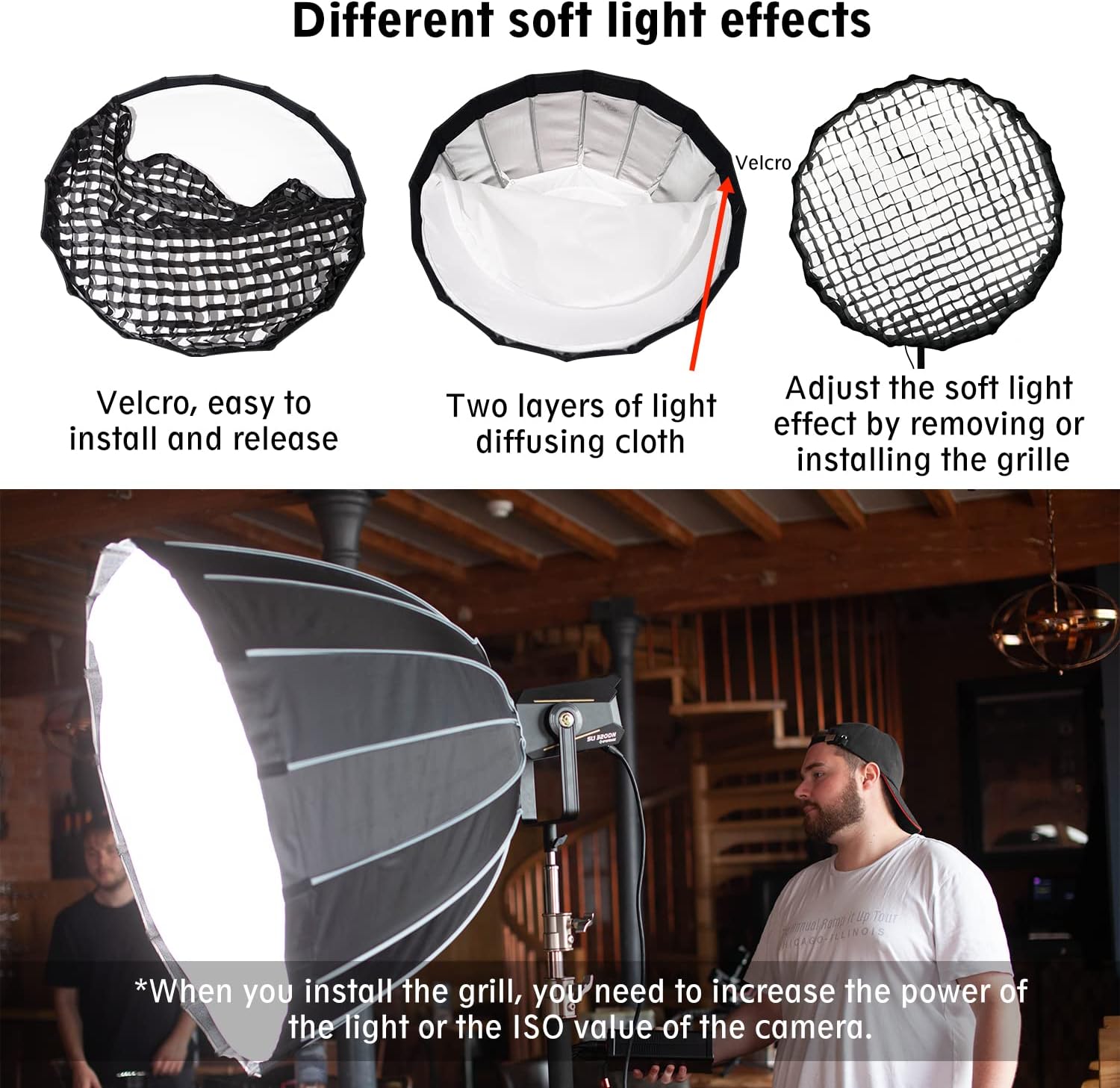 IFOOTAGE Lantern Softbox,Deep Parabolic Soft Box,Removable Black Honeycomb Grid, Built-in 2xWhite Diffuser,Aluminum Alloy Frame,Suitable for 220w,320w Continue Lighting LED(35.45"/90cm)