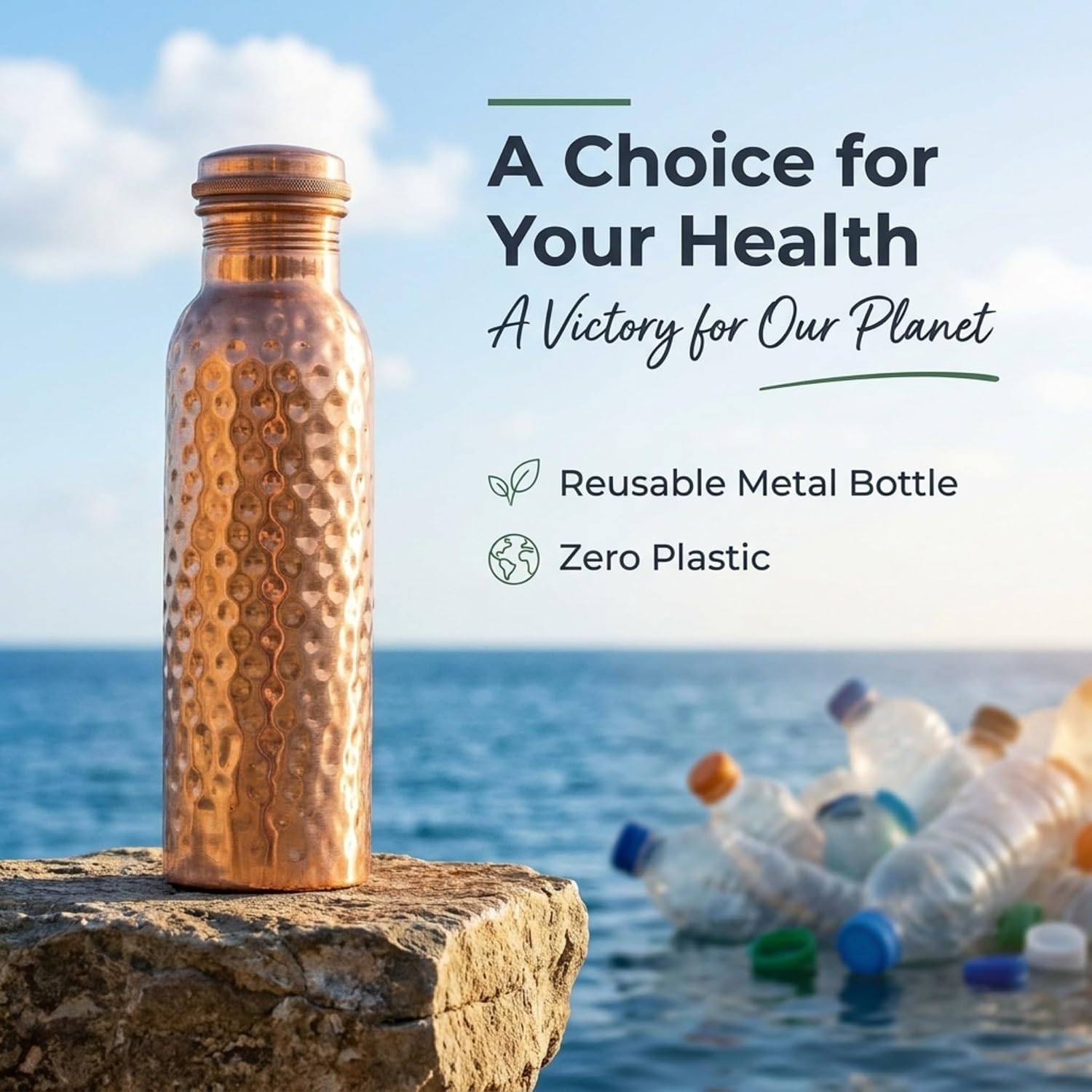 Hammered Pure Copper Water Bottle 34 Oz | 100% Pure Copper Drinking Bottle | Leak Proof Ayurvedic Metal Water Bottle for Home, Office, Gym & Travel | Daily Use Reusable Metal Flask image 5