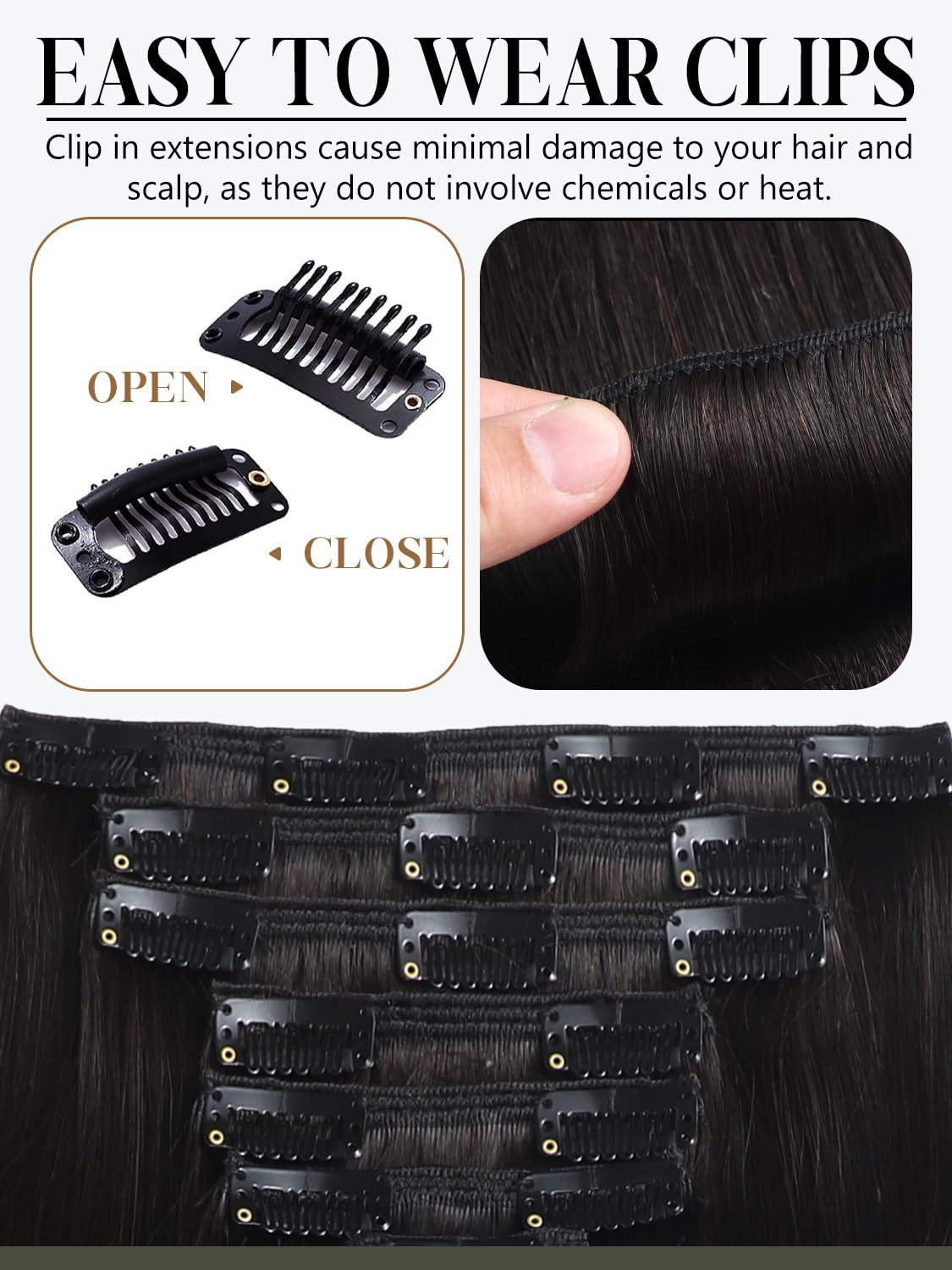 Loxxy Human Hair Clip in Extensions, 7 Pcs 120g Jet Black Hair Extensions Clip Ins Real Human Hair for Black Women, Straight Easy Attached