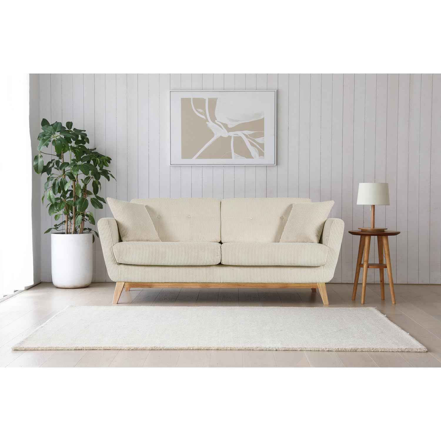 CONCEPT USINE Canapé Scandinave HÖGA Velours Côtelé 3 Places Beige 190 cm