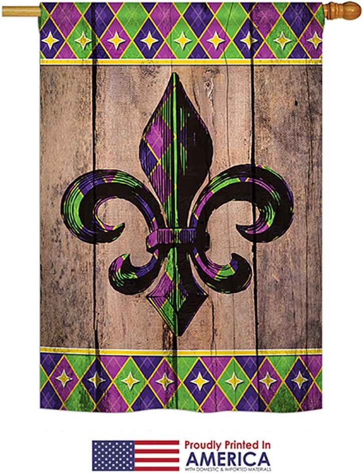 Fleur De Lys Burlap - Spring Mardi Gras Decoration - 28" x 40" Impressions House Flag by Ornament Collection - US made