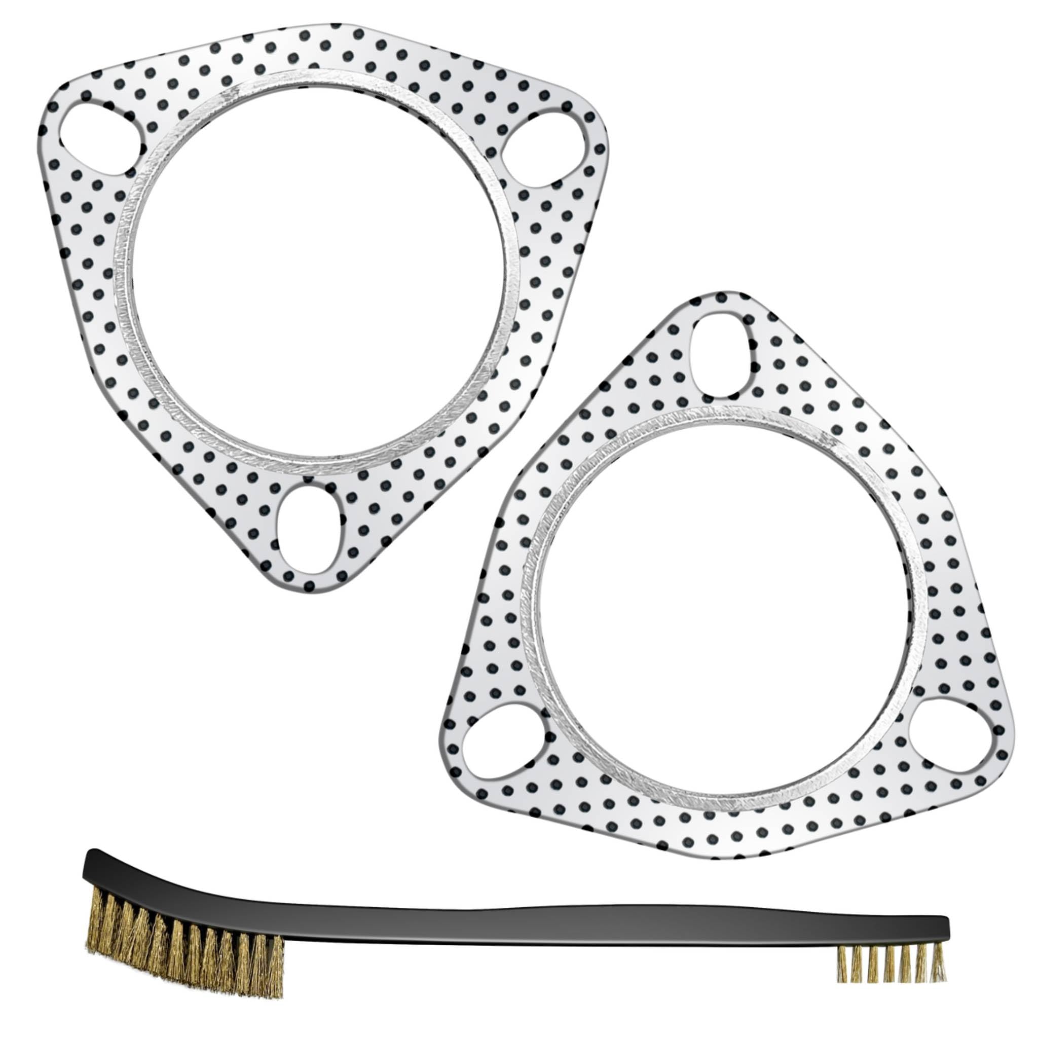 Strongthium 2 Pcs 2.5 Inch Exhaust Pipe Flange Gasket 3-Bolt 63.5mm 2.5" Muffler Manifold Collector Graphite High Temp w/Fire Ring Replacement