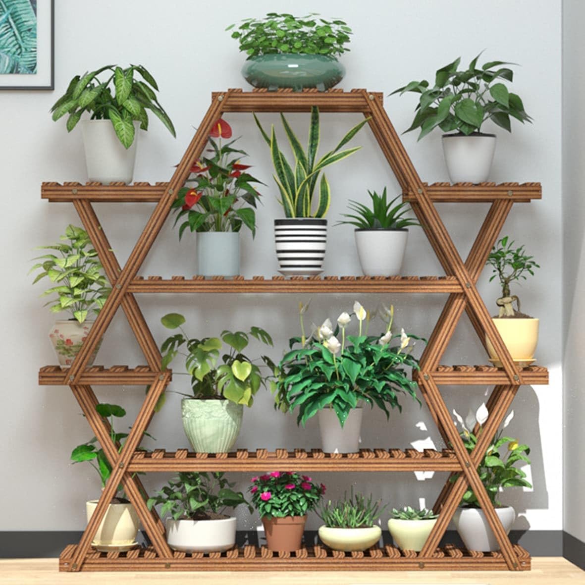 Amazon.com: Wood Large Garden Plant Stand Indoor Outdoor Ladder Planter ...