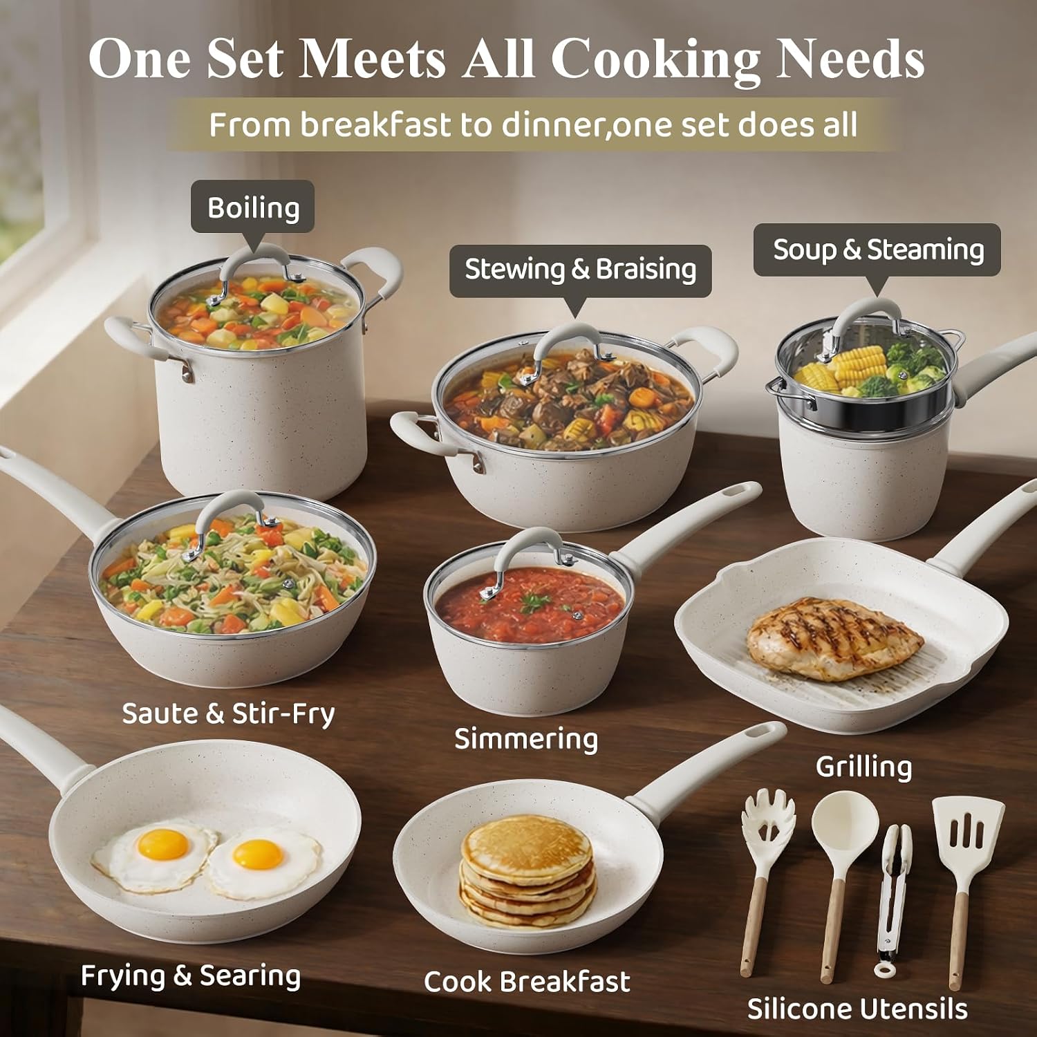 Bazova 24Pcs Pots and Pans Set Non Stick,Titanium Ceramic Cookware Sets