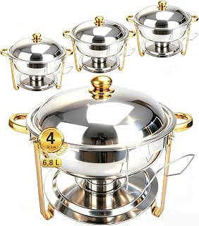 BEVILIU Warmhaltebehälter 4er Set, 6,8L Chafing Dish, Edelstahl