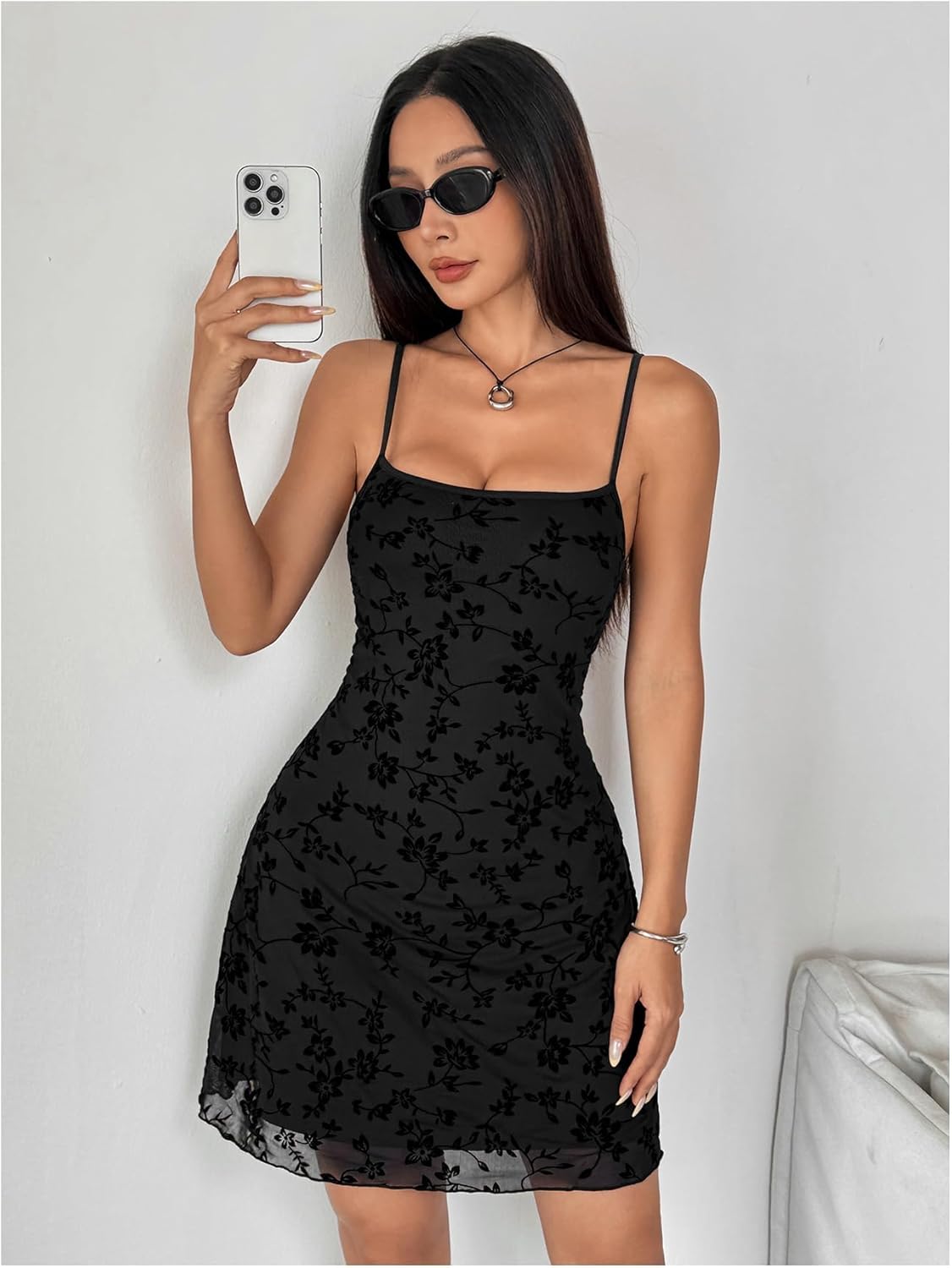 Verdusa Women's Mini Dress Floral Spaghetti Strap Mesh Dresses Going Out Festival Concert Outfits Grunge Gothic Clothes - Image 3