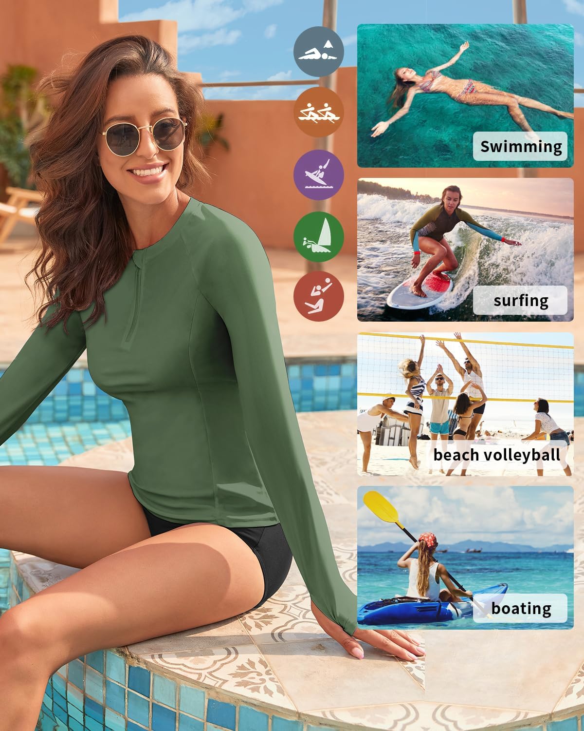 WOWENY Women Rash Guard Long Sleeve UPF 50 Swim Shirts SPF Sun Protection Swimsuit Top No Bottom - Image 5