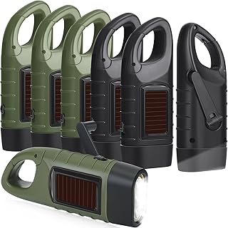 Mudder 6 Pcs Hand Crank Solar Powered Flashlights Emergency Rechargeable LED Handheld Flashlights for Survival Gear Outdoor Sports Camping Hiking Backpack Safety(Green,Black)