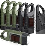 6 Pcs Hand Crank Solar Powered Flashlights Emergency Rechargeable LED Handheld Flashlights for Survival Gear Outdoor Sports Camping Hiking Backpack Safety(Green,Black)