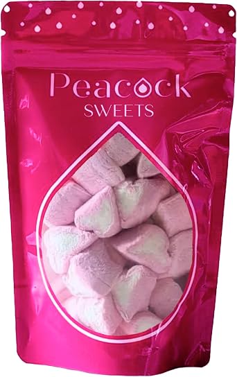 Peacock Supplies Small Heart Marshmallows Treat Bag | 50 Grams | Soft, Fluffy Heart-Shaped Marshmallows | Fun, Colourful Sweets Loved by Kids & Adults | Halal | Perfect for Snacking & Gifting