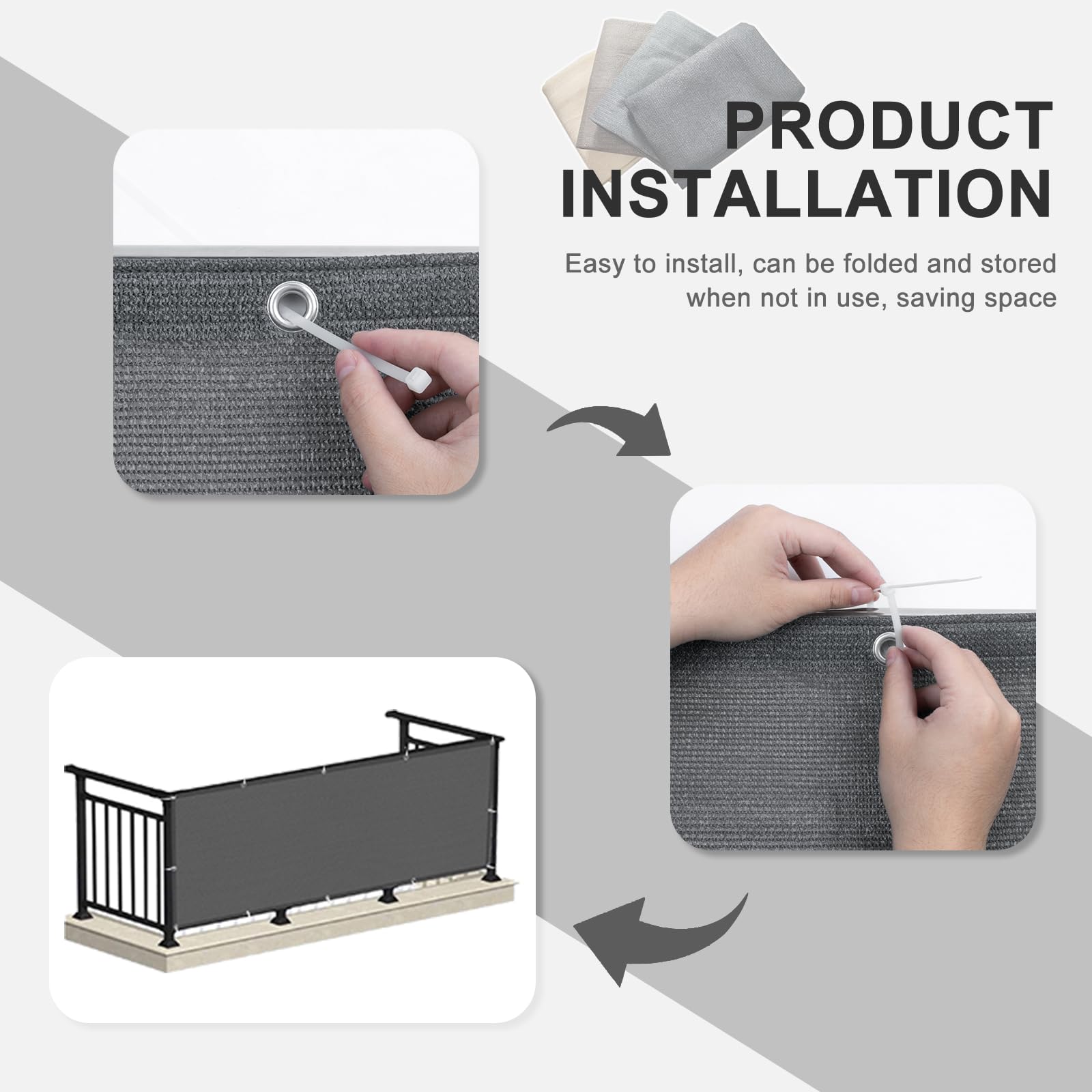 HENG FENG Balcony Privacy Screen 0.8x3m, Screen Fence Cover (HDPE), 95% UV Protection for Deck Patio, Backyard, Outdoor Pool - Image 2