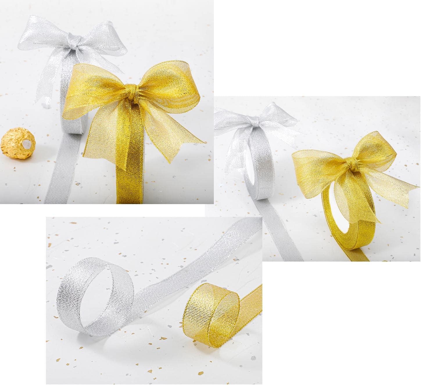 2 Roll Metallic Gold Organza Ribbon - 40mm X 22 Meters,Decorative Ribbon for Gift Wrapping Card Making, Crafts and Scrapbooking - Image 3