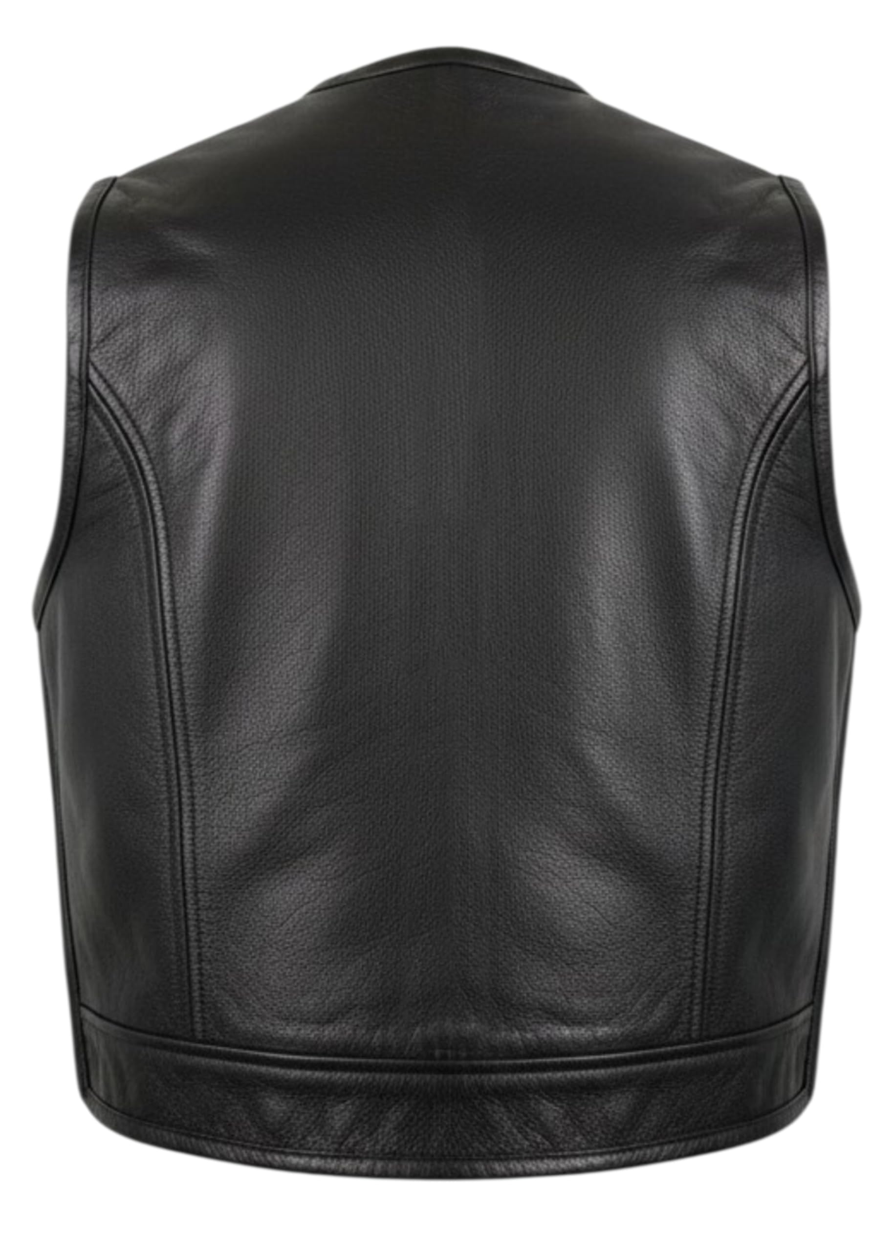 MDM Gilet biker uomo in pelle nera – Gilet moto in vero cuoio con fibbie cromate, chiuso ai lati e con tasche interne – Stile chopper classico