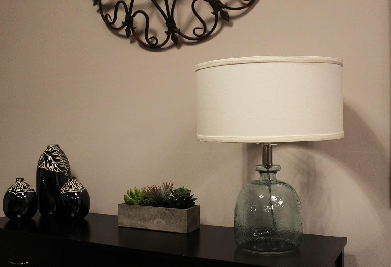 FenchelShades.com 14" Top Diameter x 14" Bottom Diameter 7" Height Cylinder Drum Lampshade USA Made (Linen Cream)
