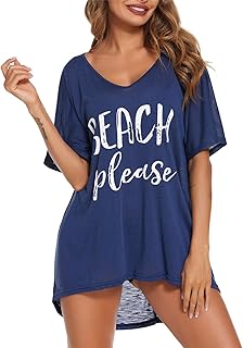 Damen Strandkleid Bikini Cover Up Sommer Strandponcho Bademode V-Ausschnitt Strand Lose Vertuschen Shirt mit Drucken S-XXL