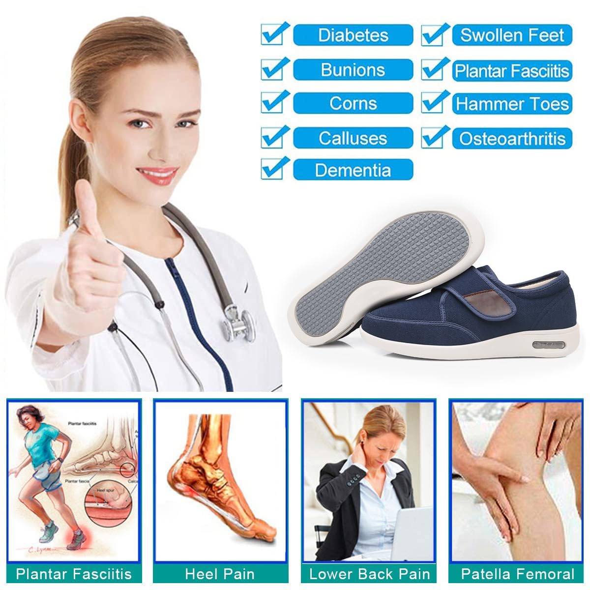 Scarpe diabetiche Larghe per Donne Uomini, Scarpe da Piedi gonfi Anziani Regolabili Scarpe Traspiranti Leggere in Memory Foam Edema Scarpe da Passeggio