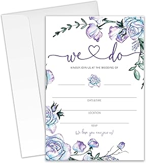 Wedding Invitations - We Do - 20 Invitation Cards 4”x6” with 20 Envelopes - Romantic Elegant Purple Floral Style Wedding Invitations for Mr & Mrs Celebration.(043)