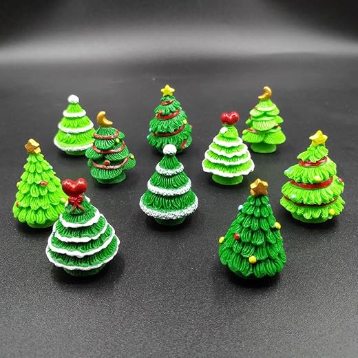EMiEN 10 Pieces Christmas Trees Miniature Ornament Kits Set for DIY Fairy Garden Dollhouse Decoration,5 Different Design, 2 Colors for Each Design