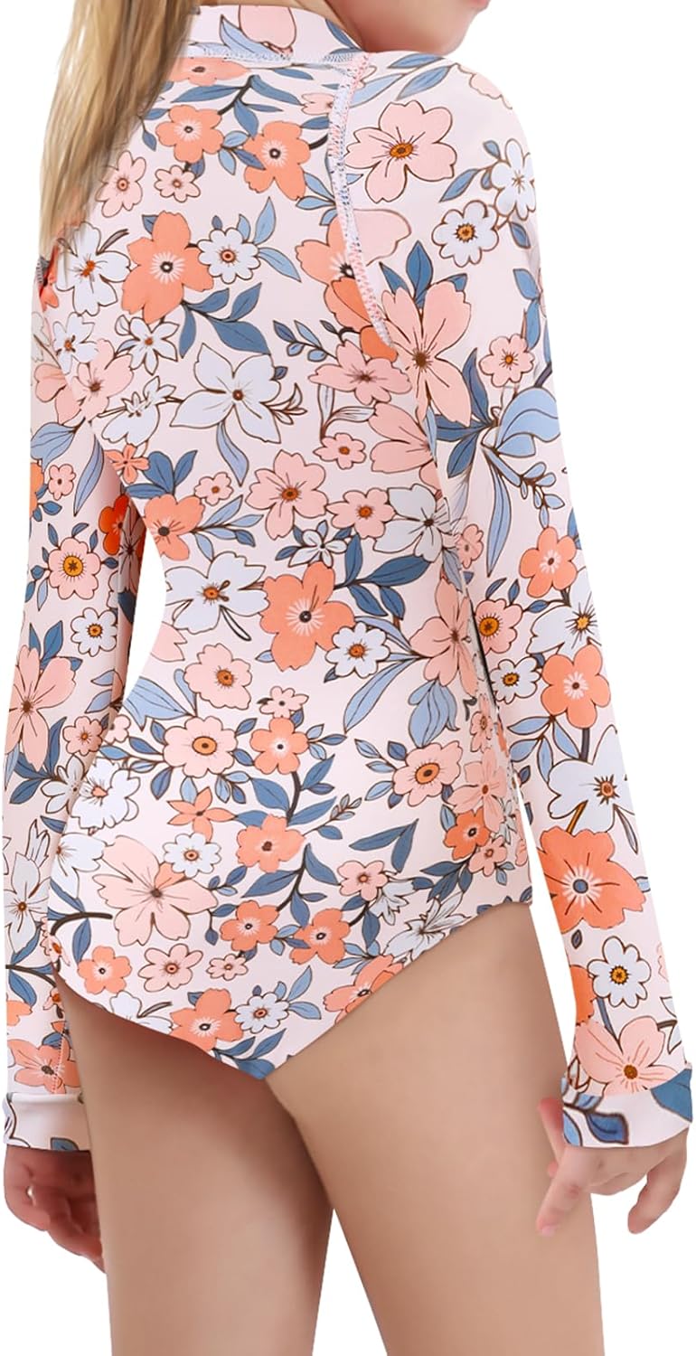 Girls Long Sleeve Rashguard Swimsuit UV Protection One-Piece Swimwear Bathing Suit - Image 4