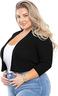 Sponsored Ad - AusLook Women's Plus Size Shrug 3/4 Sleeve Lightweight Open Front Knit Cropped Bolero Cardigan Sweater L-5X