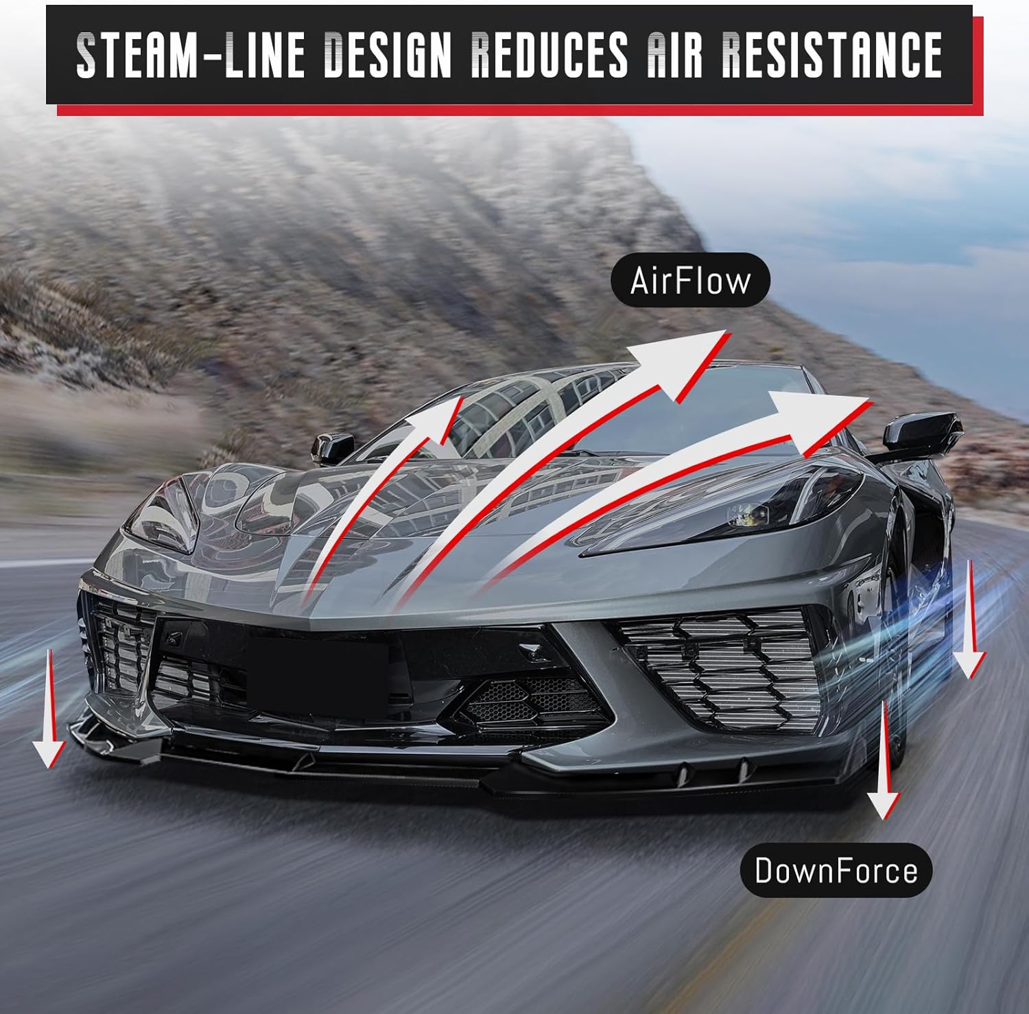 Front Bumper Lip fit for Chevy Chevrolet Corvette C8 Stingray Z51 Convertible Coupe 2020 2021 2022 2023 2024,Front Lip Chin,Spoil Splitter Lower Protect Guards,Light Carbon Flash,3PCS