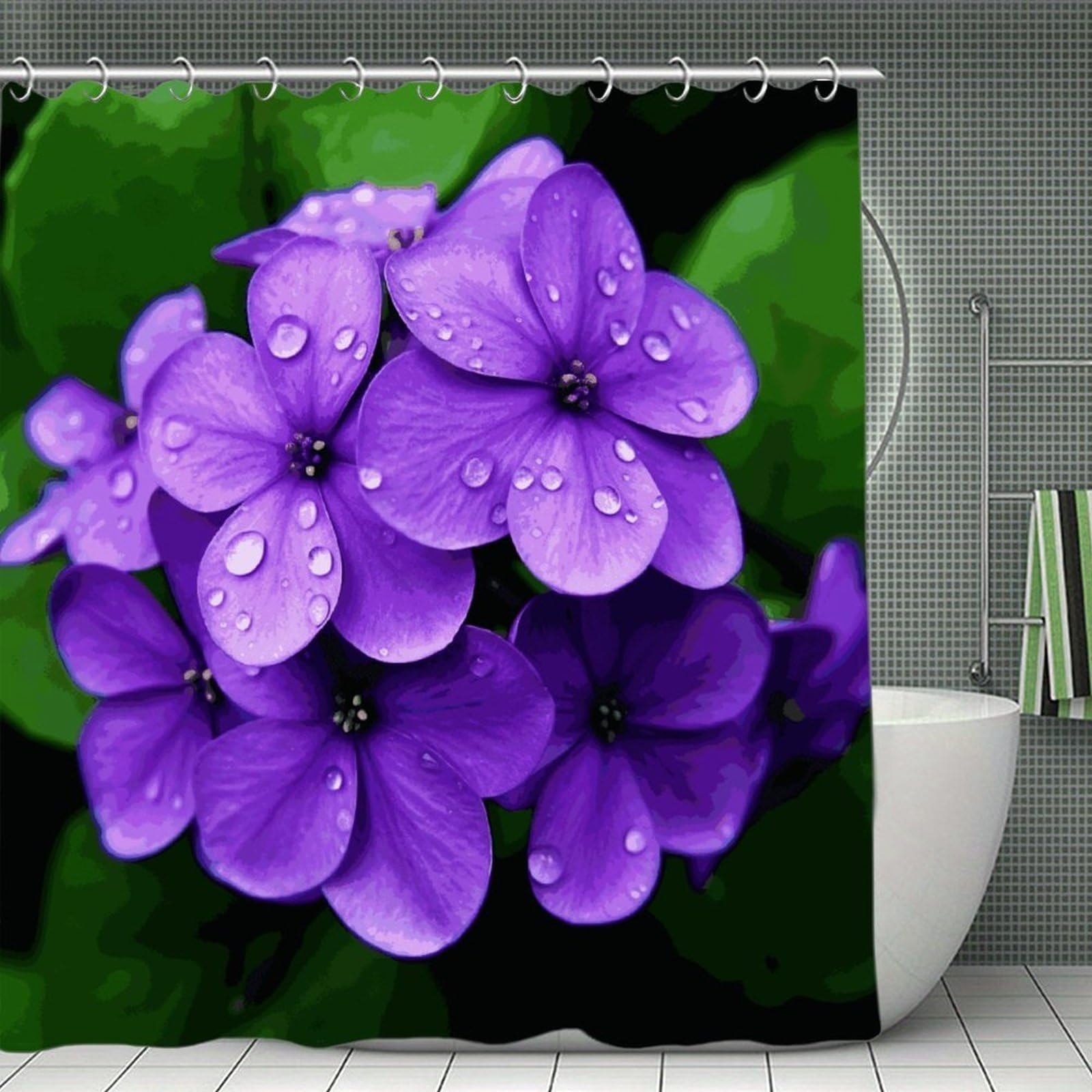 VstaDank Violet Flower Shower Curtain Light-Weight Blackout Bathroom Curtain Washable Shower Liner 71x71 Inch Bath Curtain with Metal Holes Bathtub Bath Room