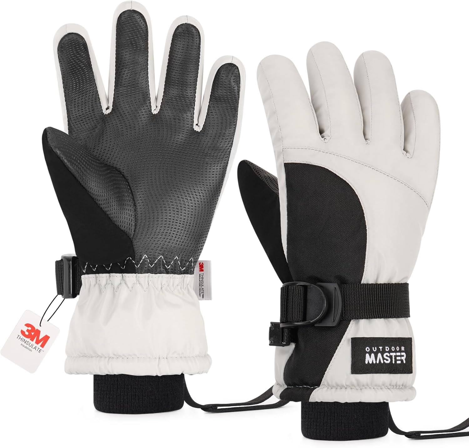 OutdoorMaster Kids Ski Snow Gloves, 3M Thinsulate Winter Windproof Waterproof Thermal Gloves for Boys & Girls, Fits Youth Winter Sports, Skiing, Snowboard