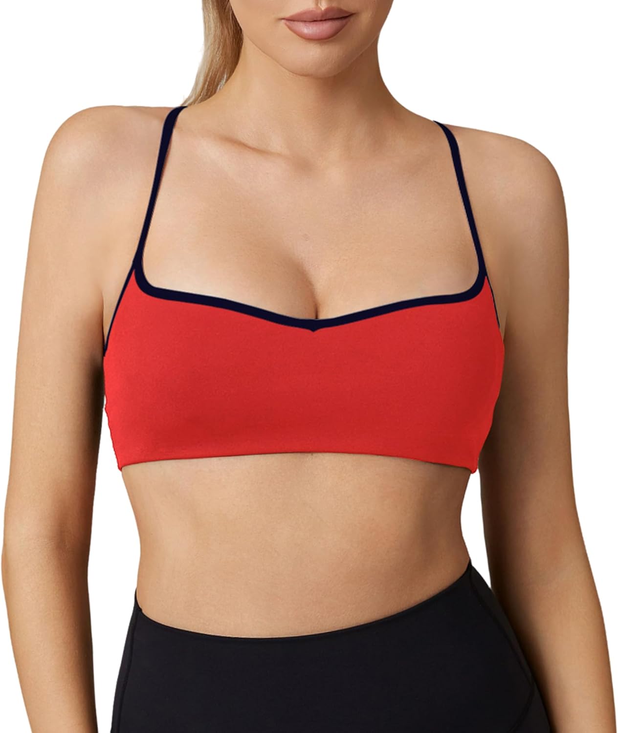 Move With You Womens Sweetheart Square Neck Sports Bra- Workout Adjustable Spaghetti Straps Yoga Bra