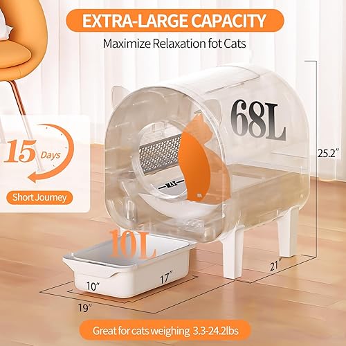 Miniatura 2 de Caja de arena autolimpiante, caja de arena automática para gatos de 68 L para múltiples gatos, robot con doble protección de seguridad, control de