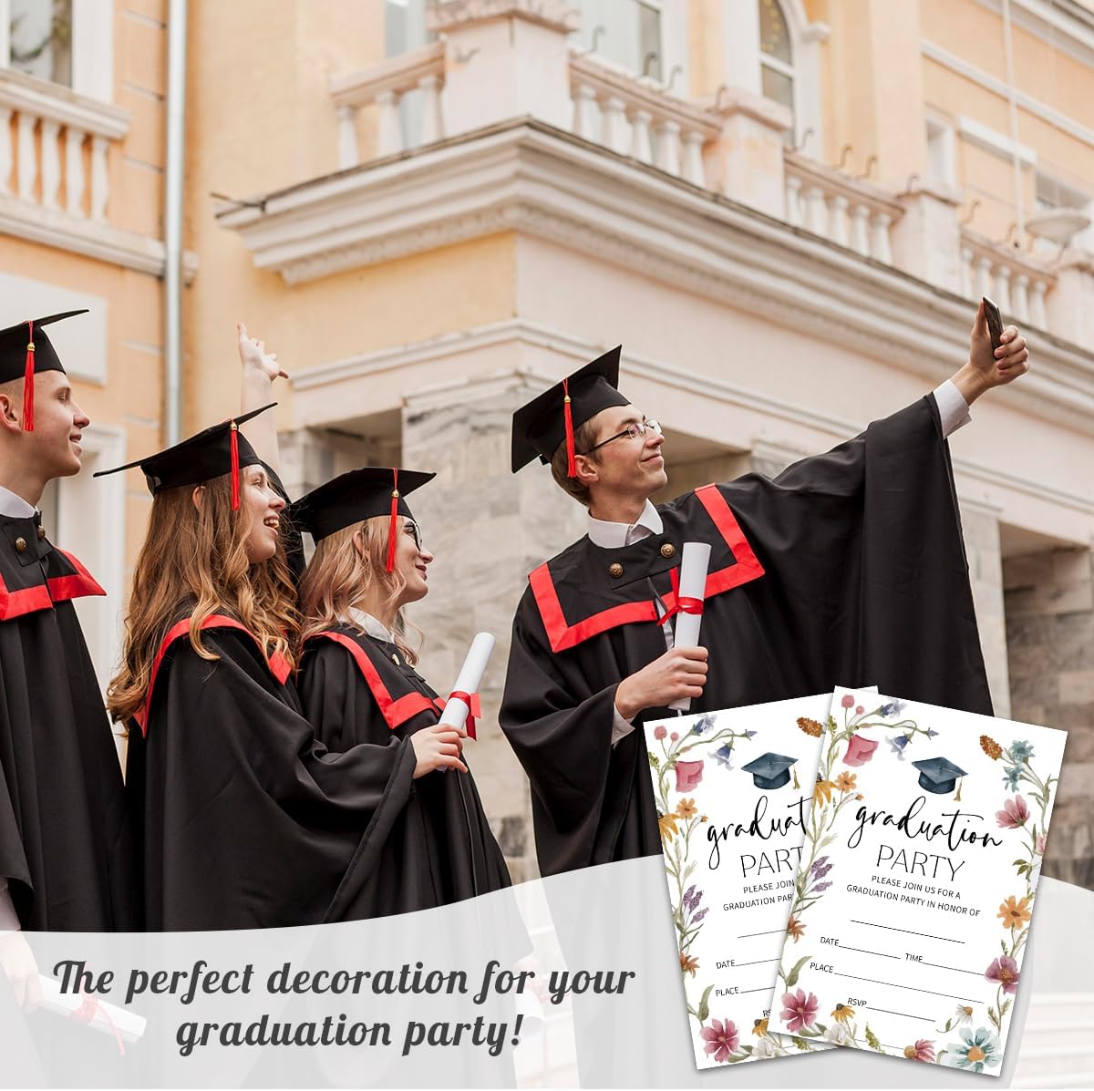 Graduation Party Invitation Cards With 20 Envelopes - Watercolor Wildflower 2026 Grad Party Announcement Invites For High School, College, University Celebration Party Favor & Supplies - A01