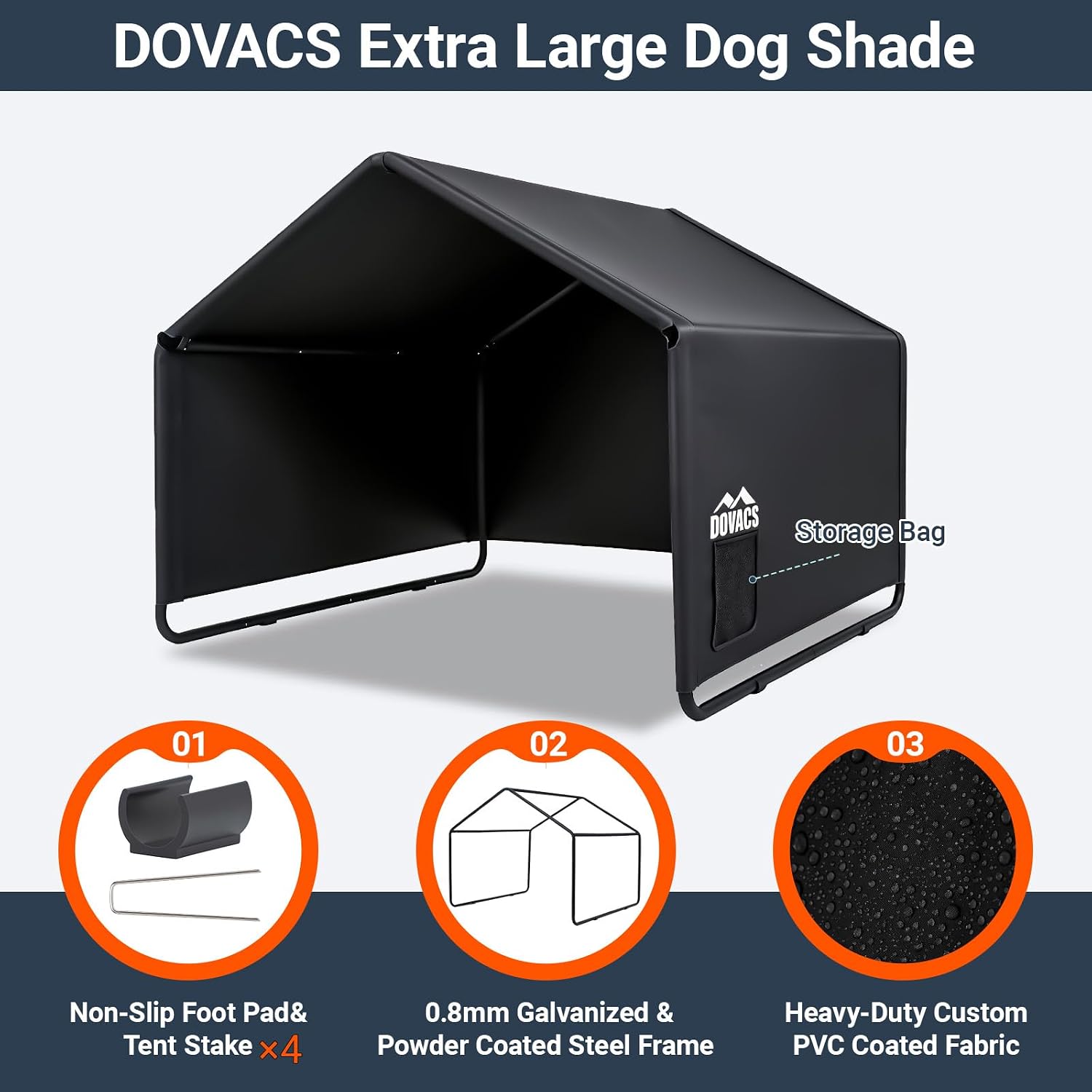 3 in 1 Extra Large Dog House Outdoor,Dog Shade with Roller Shutters and Removable Rear Door，Outside Sun Rain Canopy Pet House for Pet Cat Chicken Livestock 4'x 4'x 3.3' (Black)