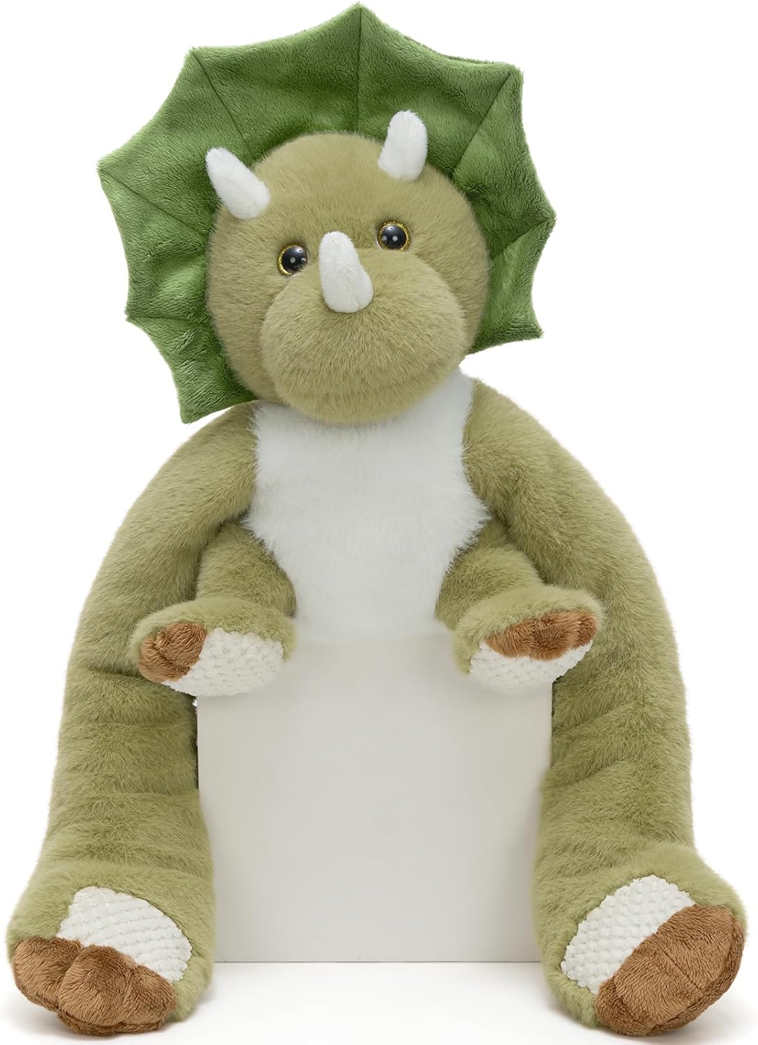 Weighted Microwaveable & Freezable Triceratops Stuffed Animal, Hugable 3.9lb Dinosaur Plush with Long Weighted Arms, 14" Green Triceratops Plushie Christmas Birthday Gift for Kids Adults