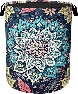 Bohemian Blue Flowers Laundry Basket, Dirty Clothes Basket, Water Resist...