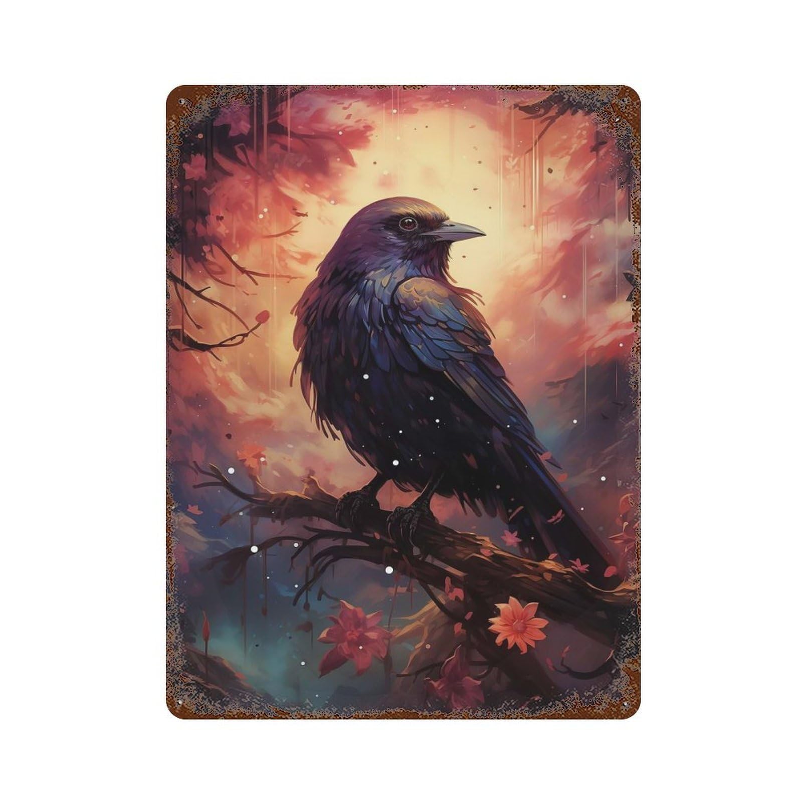 Retro Metal Sign Cosmic Raven 15.7"x11.8", Retro Wall Decor for Living Room, Hallway And Home Decor