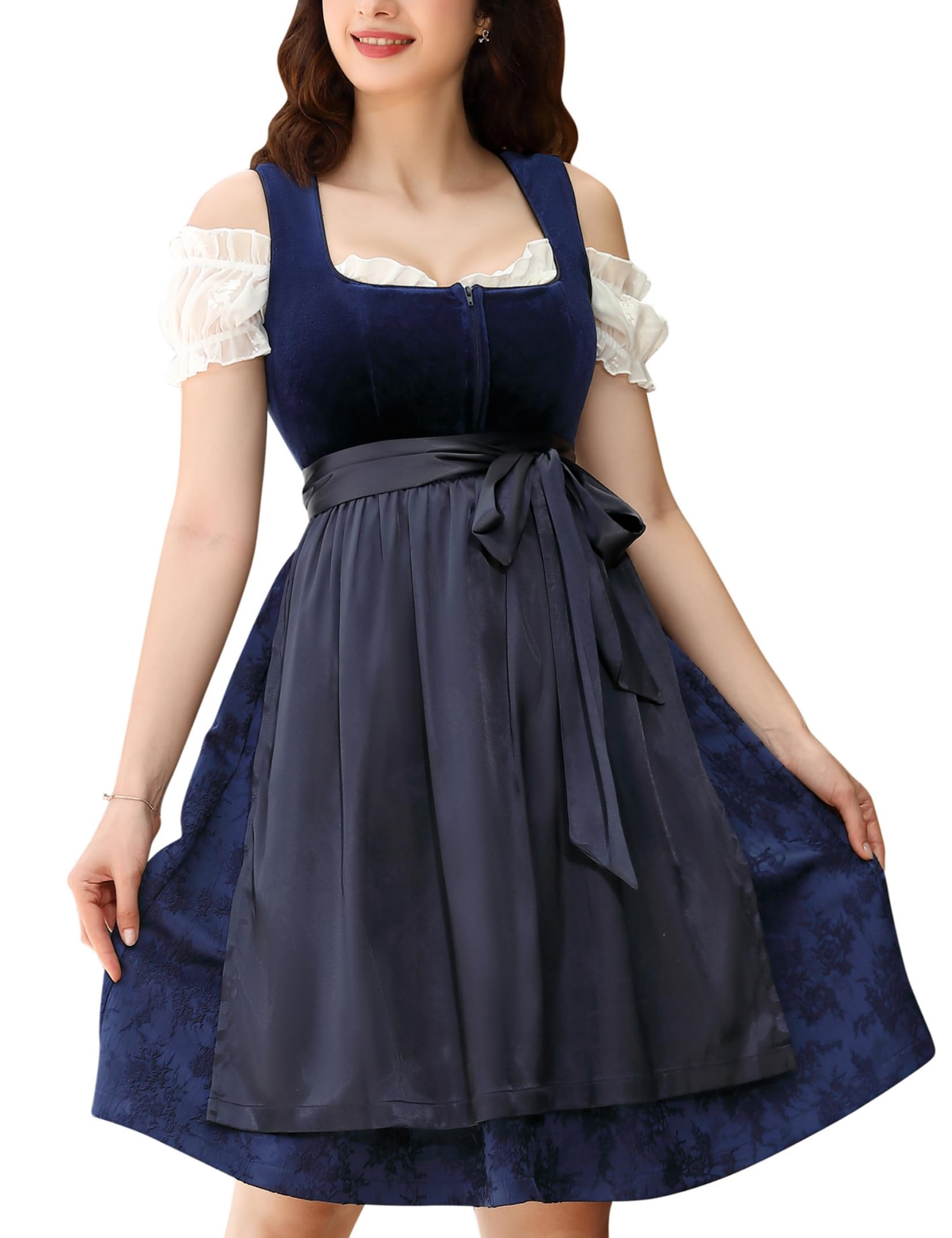 KOJOOIN Dirndl Robe Traditionnelle Courte Pour Femme 3 Pièces. Dirndl Midi Pour Oktoberfest A-vin Rouge 34