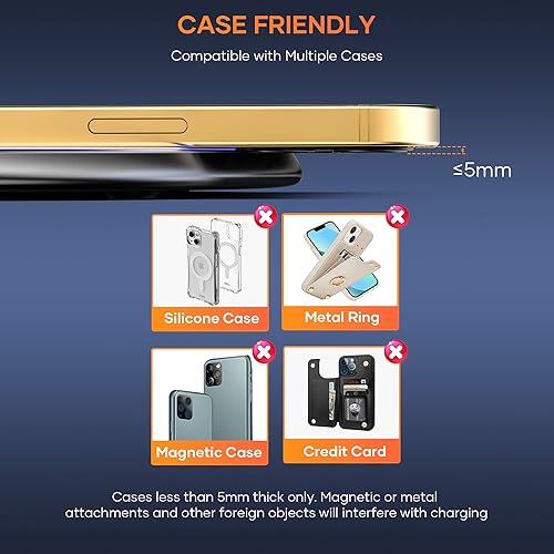 Miniatura 5 de Cargador inalámbrico compatible con iPhone 17 16 15 14 13 12 11 Pro Max/Mini/Plus/XR/X/8, Alfombrilla de carga inalámbrica rápida de 15 W máx
