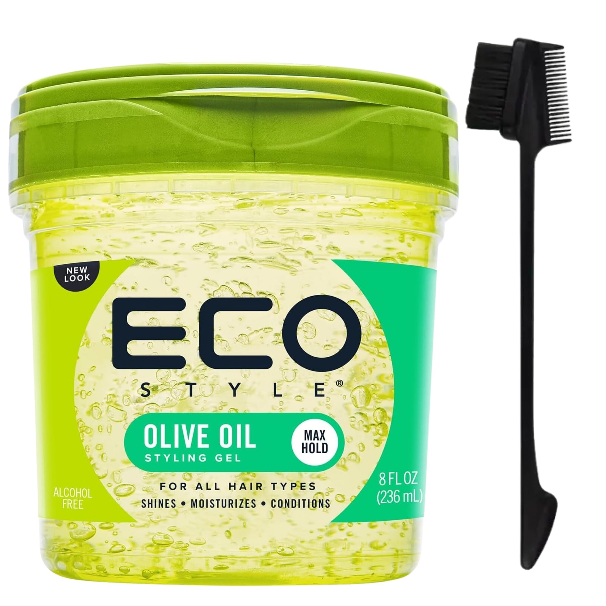 Styling Gel Bundle - Eco Styler Gel for Curly Hair, Afro Hair, and Edges with Double-Sided 3-in-1 Edge Control Brush