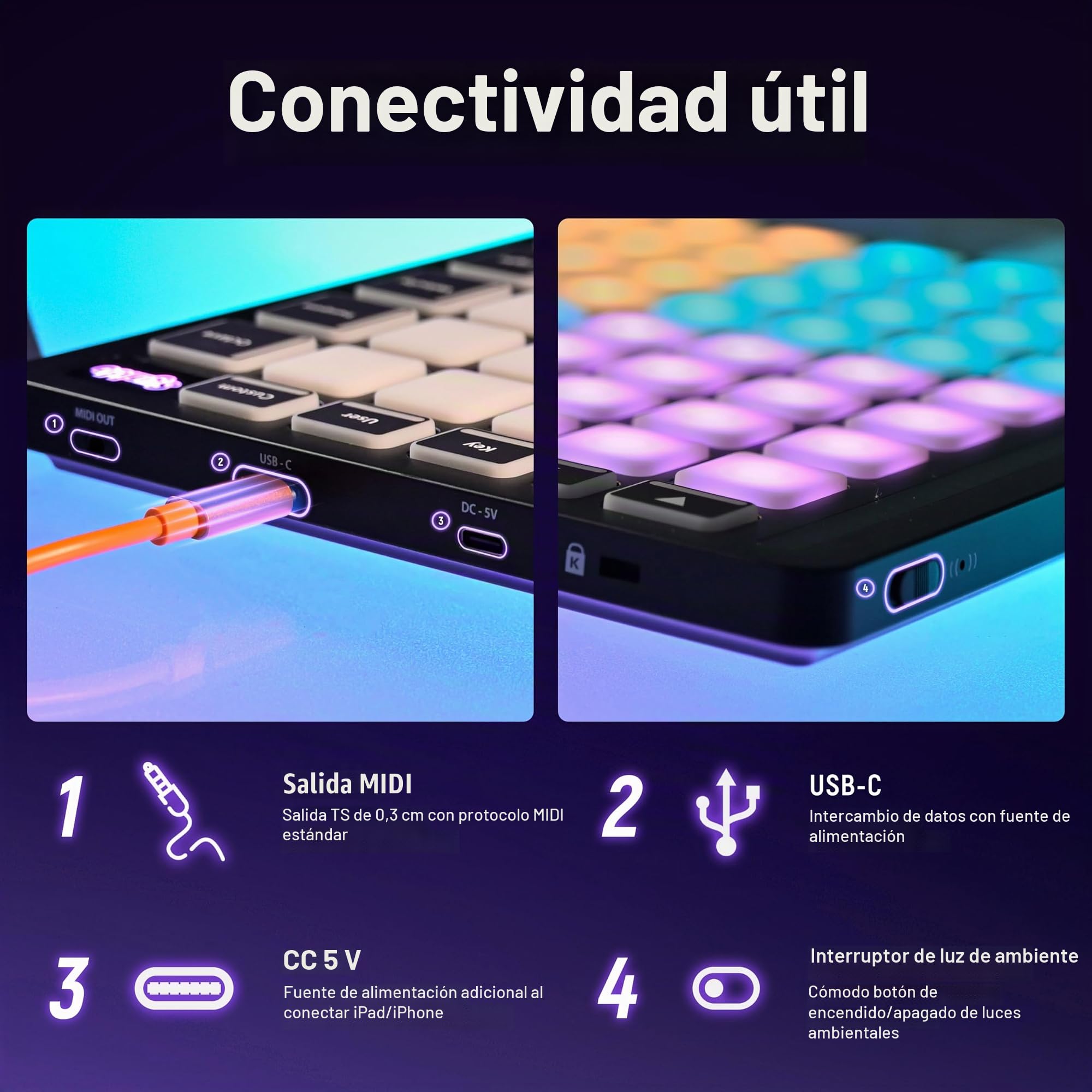 Synido Controlador MIDI de 64 almohadillas, TempoPAD Z-1 Beat Maker con 64 almohadillas de ritmo para producción musical, controlador midi USB con modo fácil para principiantes