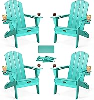 Vista 18 de Silla Adirondack plegable, sillas Adirondack de plástico texturizado de madera con soporte para 2 tazas, silla para hoguera de polietileno de alta