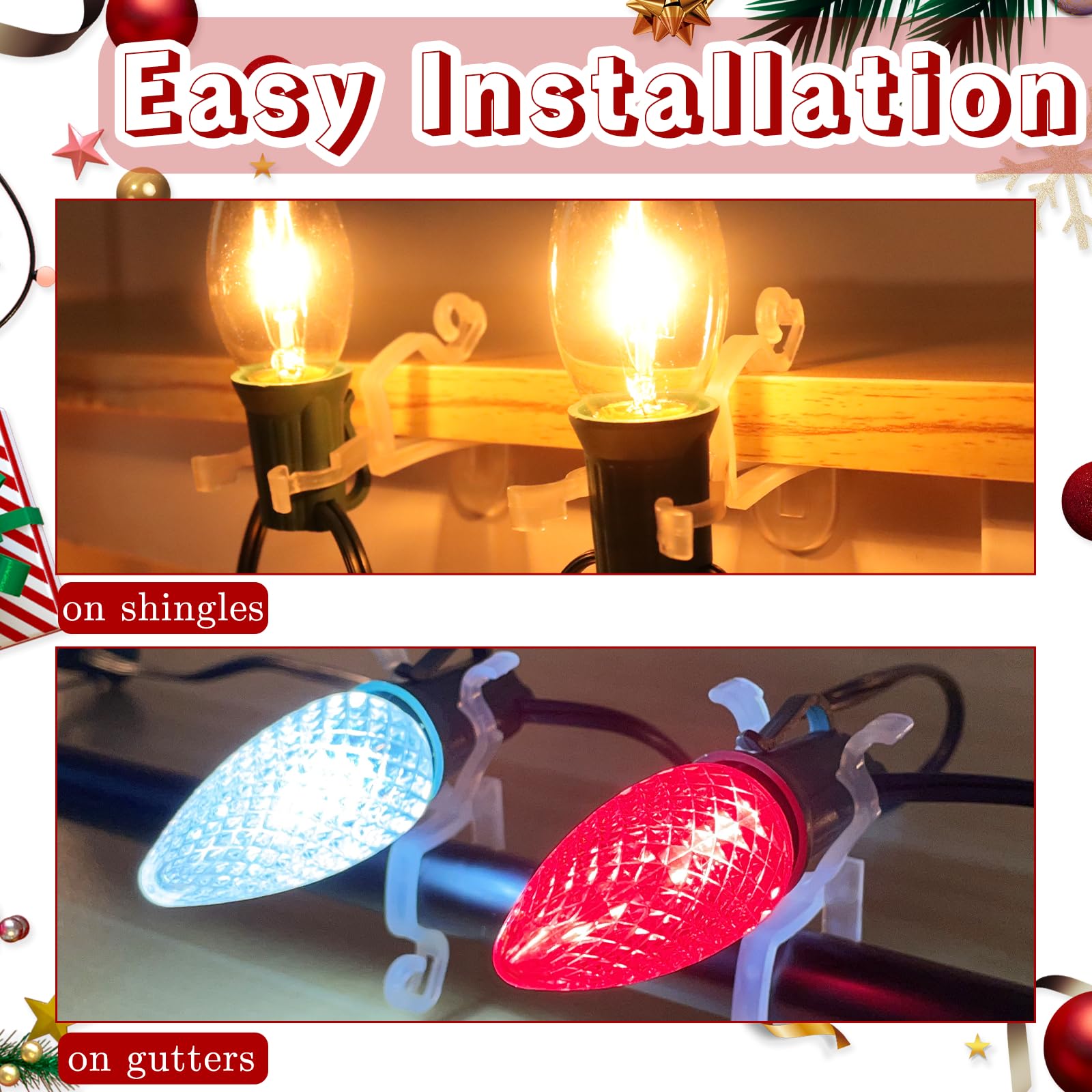 110 Stück Weihnachtslicht-Clips All-in-One – Universell Für Dachrinne, Schindeln, C7, C9 & Mini-Lichter