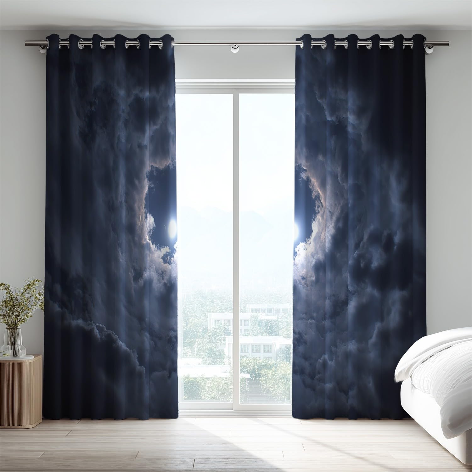 Ochrona przed zimnem szara cicha termiczna dziwna chmura księżyc mikrofibra blokująca ciepło przelotka zasłona okienna do pokoju dziecięcego 132 x 214 cm (2 panele)