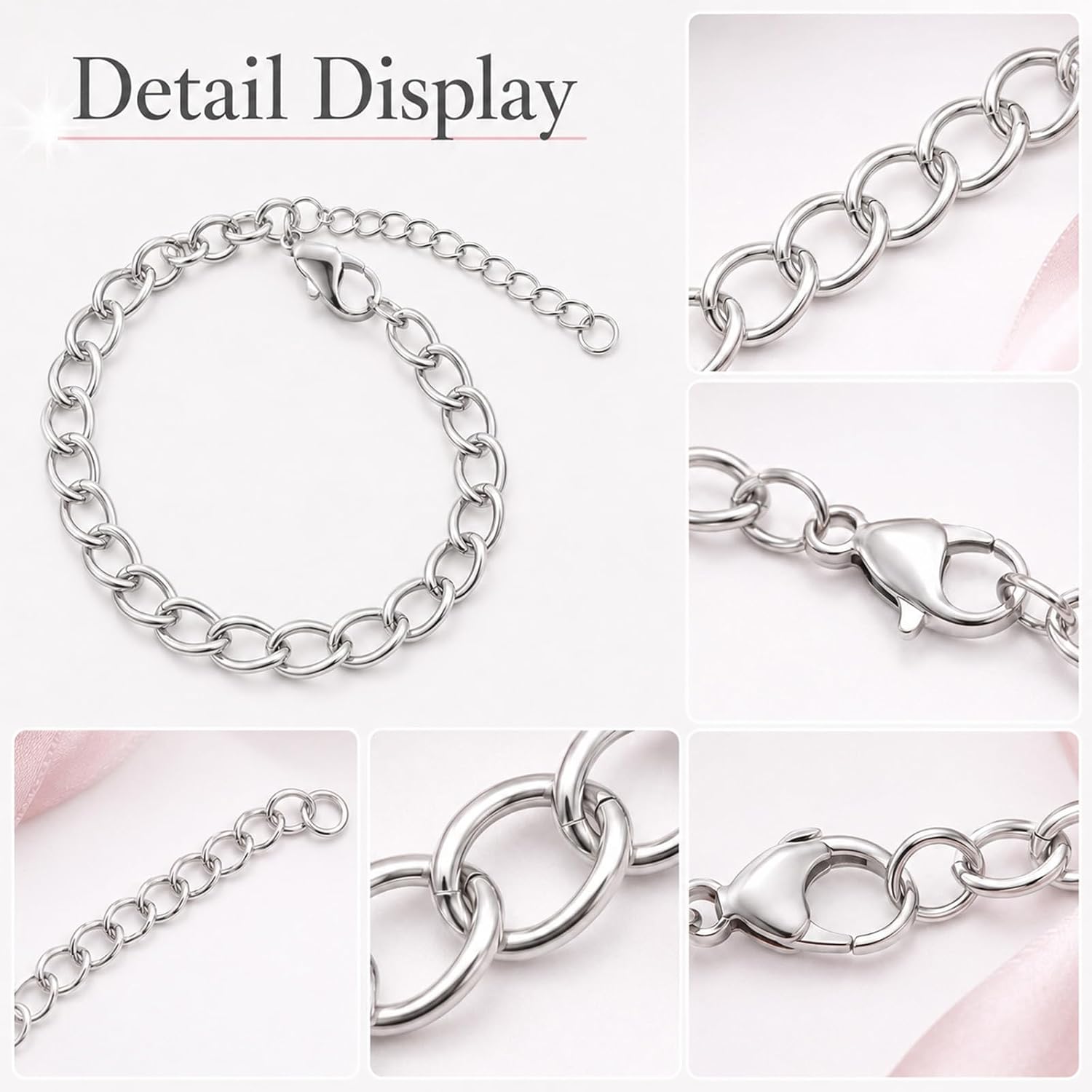 12 Pcs DIY Charm Bracelet Chain, Silver Bracelet with Lobster Clasps