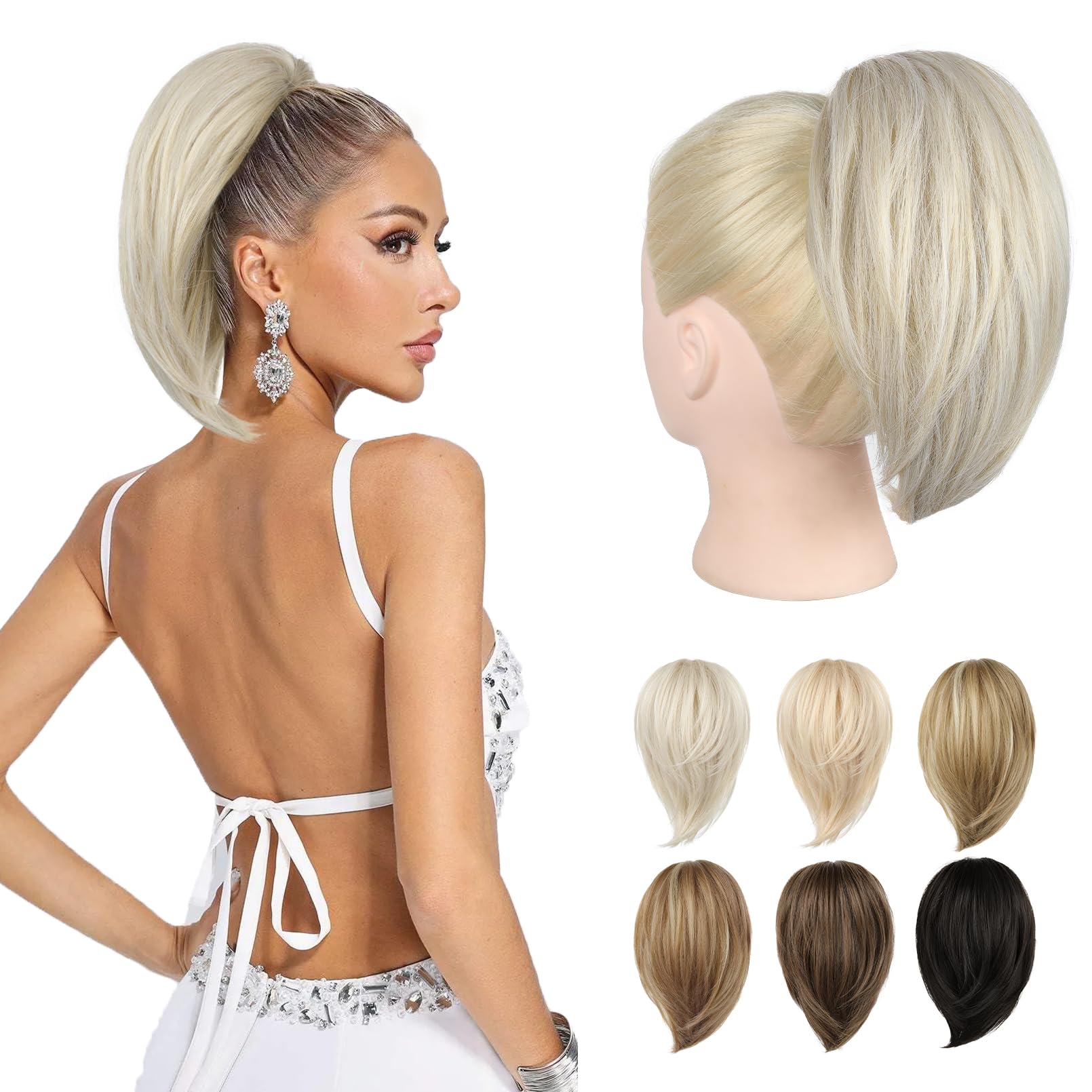 NTYNTY Ponytail Extension - 10" Short Claw Clip in Ponytail Hair Extensions Messy Bun Hair Piece Natural Soft Synthetic Straight Pony Tail Hair Pieces