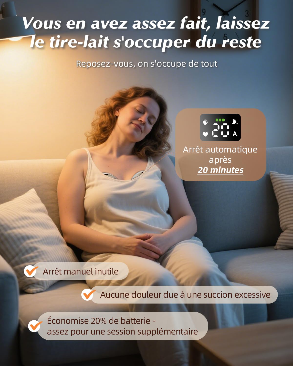 KISSBOBO K5 Tire-lait Électrique Mains Libres, 4 Modes 19 Niveaux, 280mmHg, Crème/2PCS