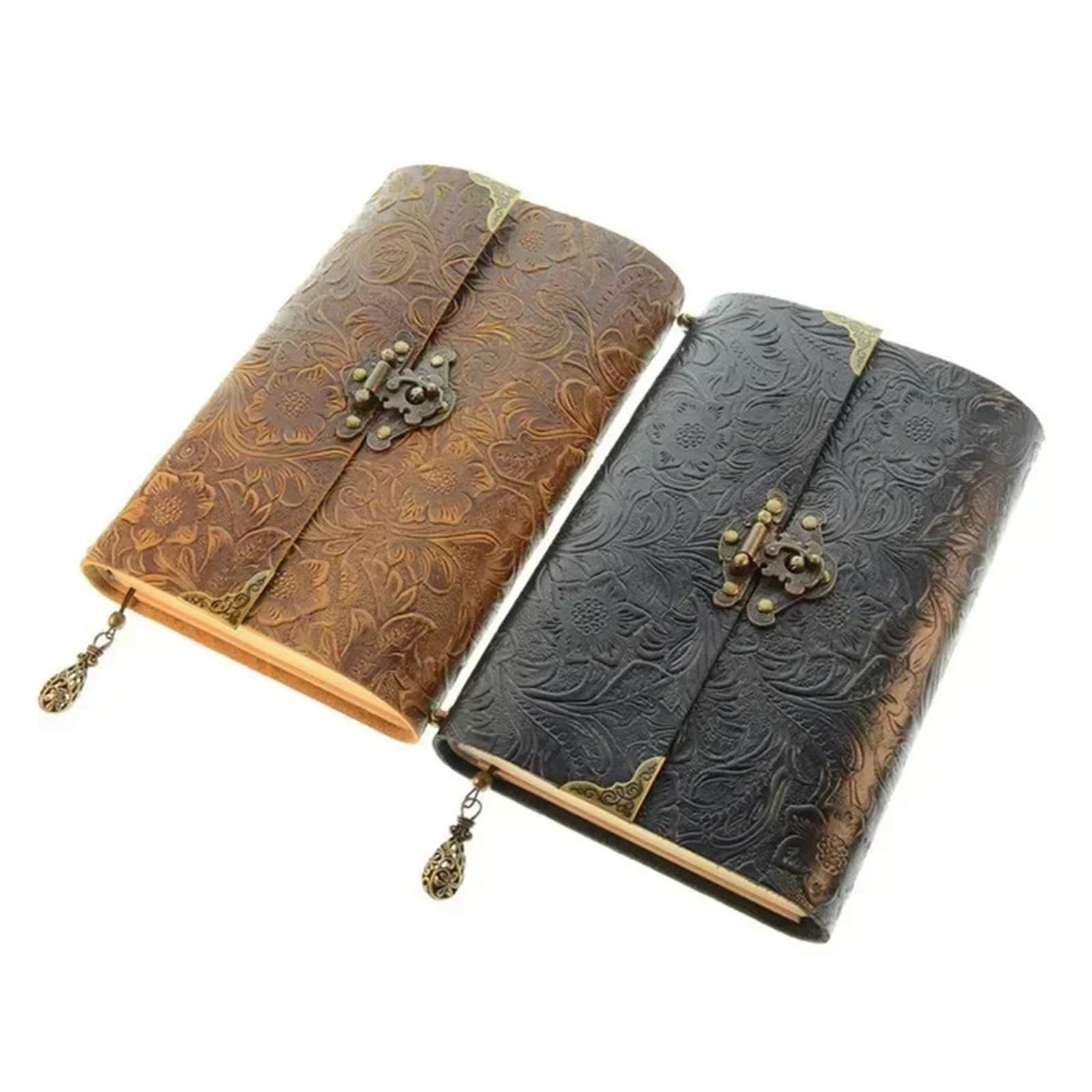 Tagebuch Mit Schloss Geprägtes Muster, weiches Leder-Reisenotizbuch mit Schloss und Schlüssel, Tagebuch, Notizblock, Papier for geschäftliches Skizzieren, Schreibutensilien(Black)