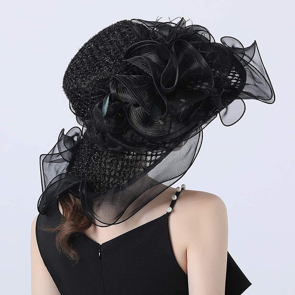 Damen-Fedora-Hut Aus Filz Mit Floralem Fascinator – Verstellbar, Für Hochzeiten, Kirche & Derby-Partys